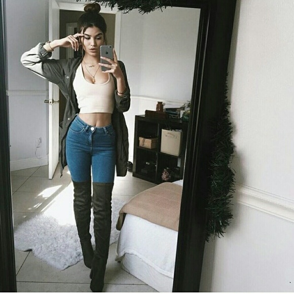 💕NWT DARK OLIVE KNEE HIGH CHUNKY BOOTS💕 - Picture 2 of 5